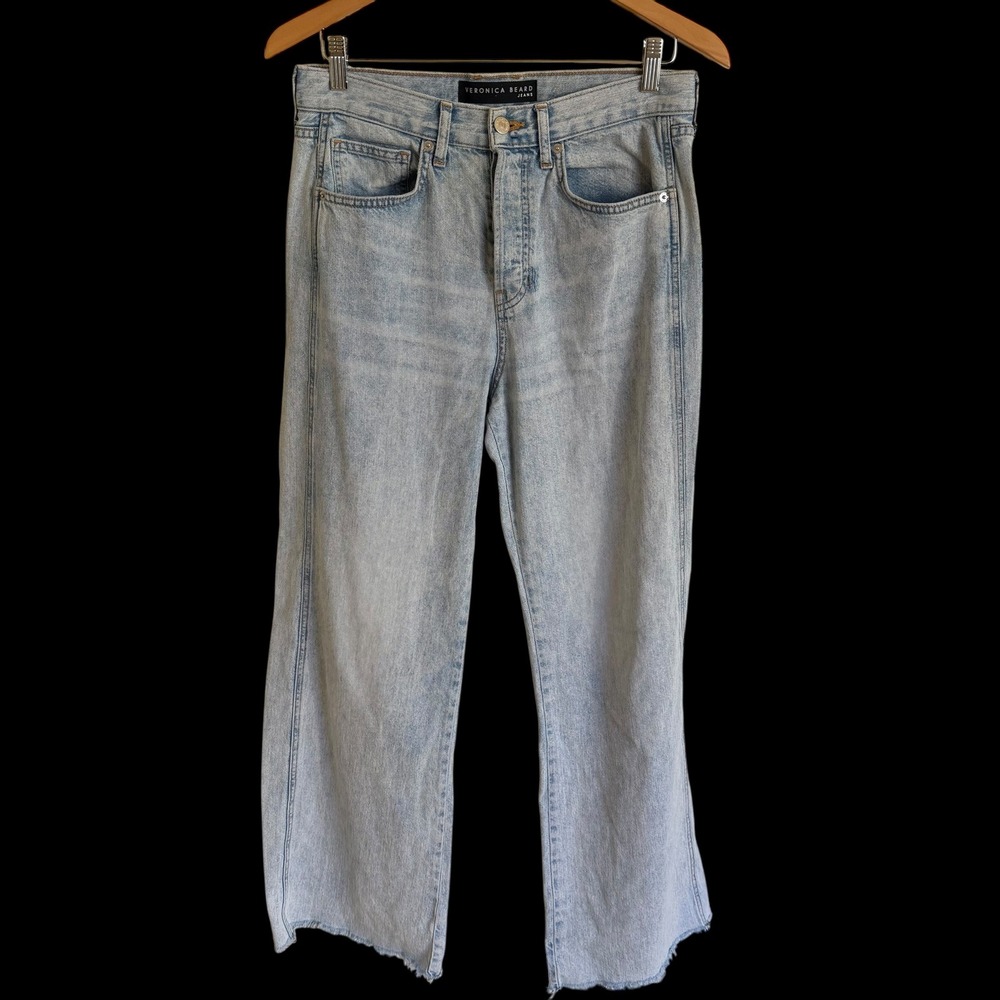 Flawed Veronica Beard Jeans Pale Stone High Rise Straight Leg Raw Hem Size 28
